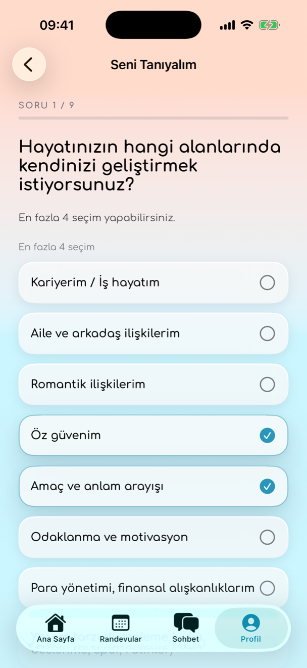 Setalla anket ekranı — Seni Tanıyalım